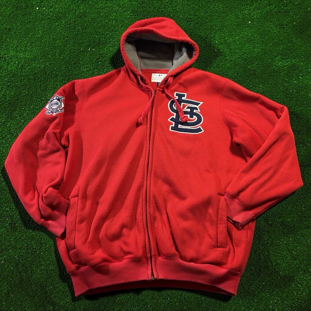 Vintage St Louis Cardinals Waffle Knit Hoodie Mens L G-III MLB Full Zip Jacket